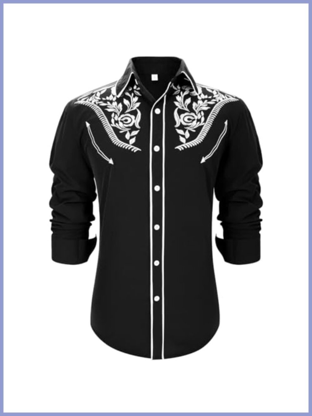 Men's Western Embroidered Long Sleeve Slim Fit Button Down Shirt